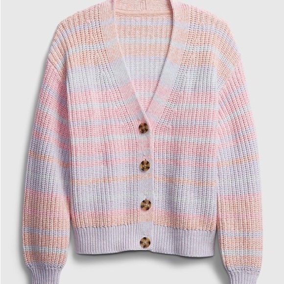 GAP pink pastel multi stripe button-front cotton knit cardigan  size large - Picture 1 of 10